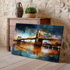 Abstract Brooklyn Bridge cityscape canvas wall art modern urban night print