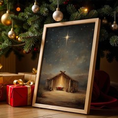 Vintage Nativity Scene Print | Holy Night Star Art | Rustic Christian Decor