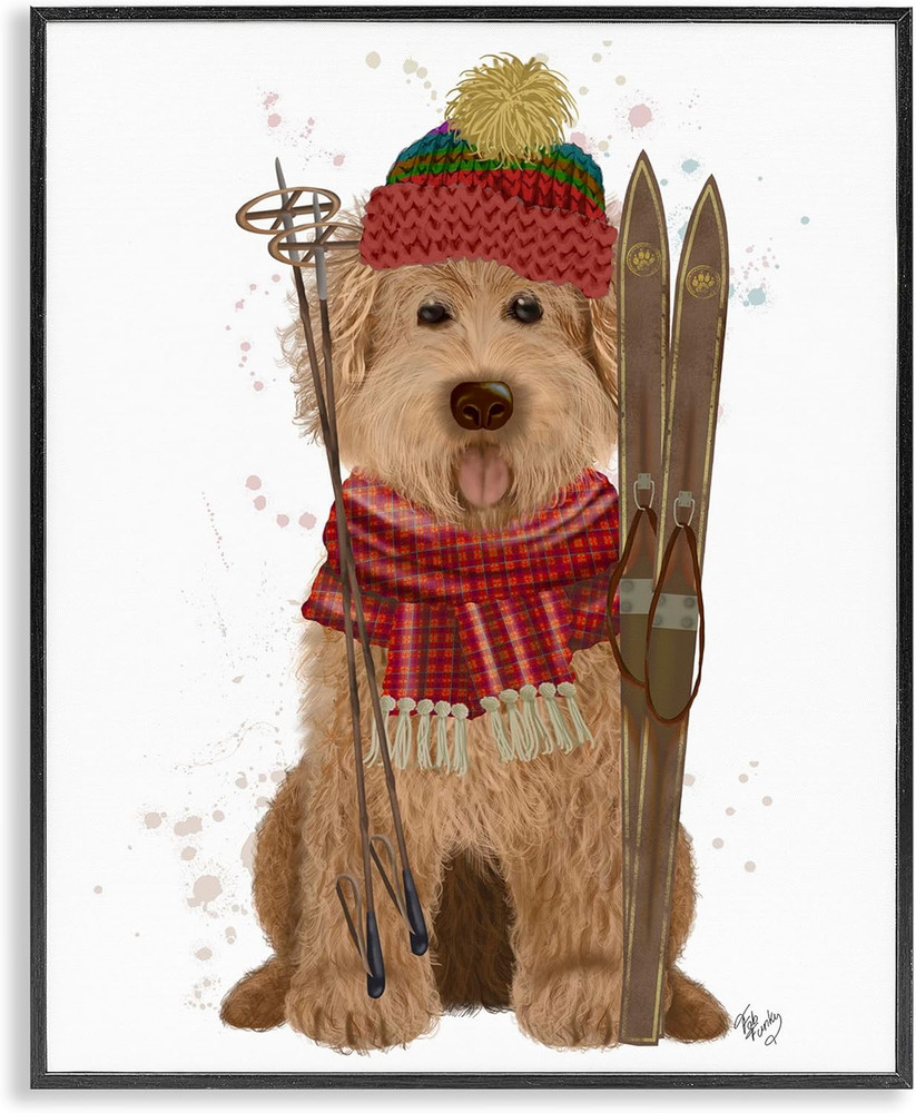 Charming Skiing Dog Framed Giclee Wall Art by Fab Funky