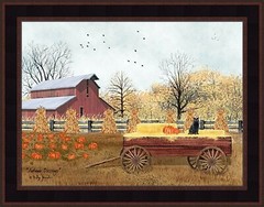 AUTUMN BLESSINGS by Billy Jacobs 16×20 Wagon Pumpkins Black Cat FRAMED WALL ART