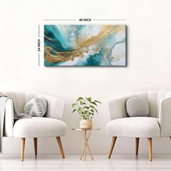 Abstract Teal Marble Canvas Art – Turquoise & Gold Wall Decor for Living Room, B