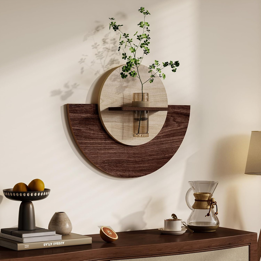3D Textured Round Wall Art Decor with Vase – Modern Minimalist Sandstone Design
