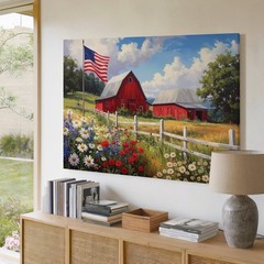 Classic Sky Americana Canvas Barn Flag Patriotic Countryside Scene Wall Art