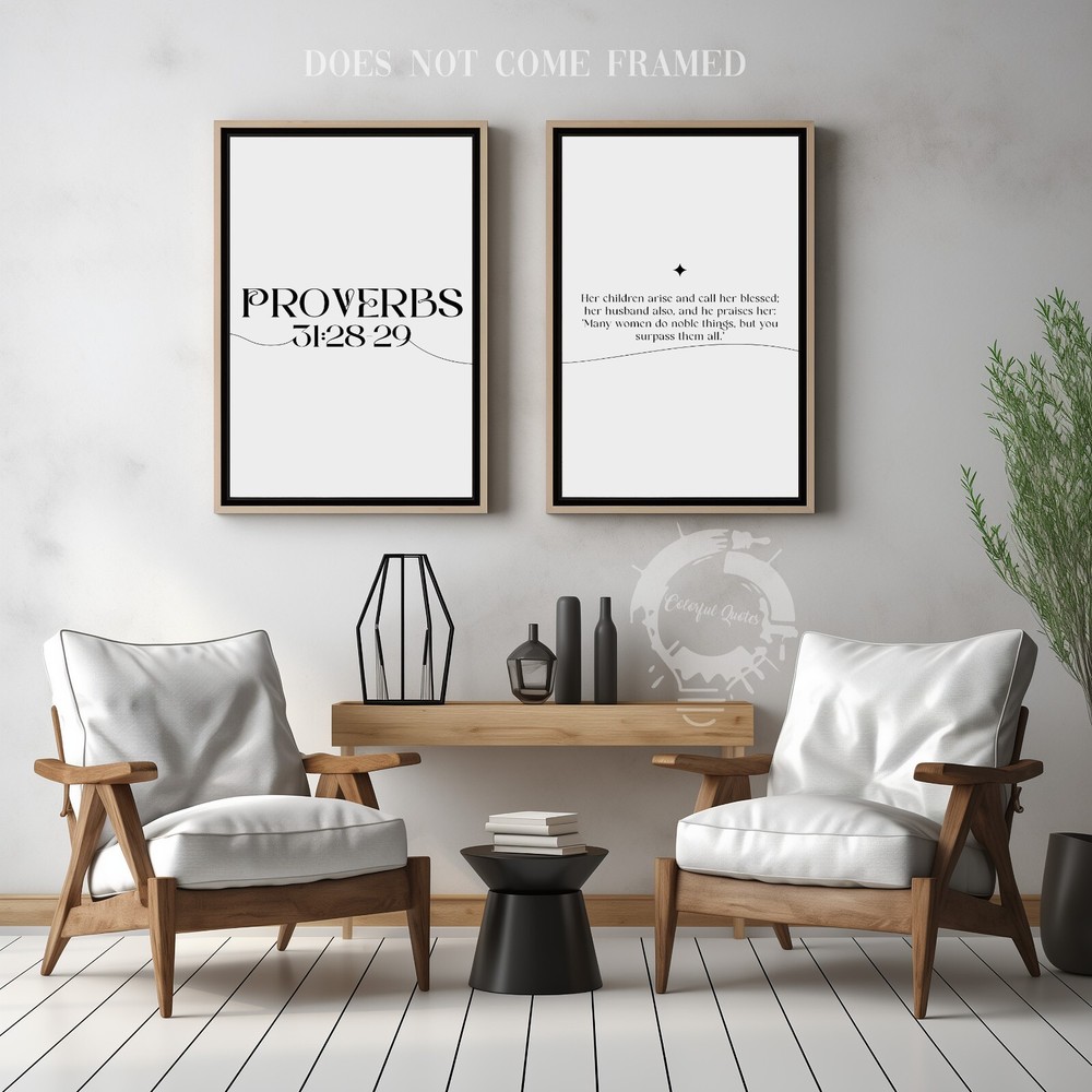 Proverbs 31:28-29, Bible Verse Quote, Set of 2 Poster Prints, Home Wall Décor