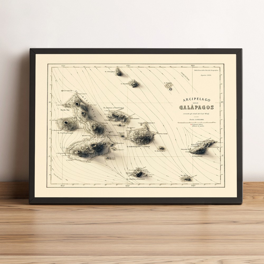 Galapagos Map, Galapagos 2D Relief Map, Ecuador Vintage Map – 2D Flat Print