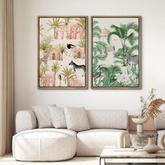 Wall26 Tropical Animals and Architecture Modern Framed Canvas Print Set of 2