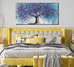 Tree Wall Art for Living Room, Blue Watercolor Canvas Wall Decor for Bedroom, Ba