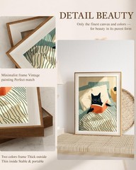 Framed Black Cat Reading Wall Art, Whimsical Cozy Canvas Painting for Bedroom…