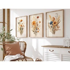 Botanical Floral Wall Art Set of 3 16″L x 12″W, Yellow Flower Prints