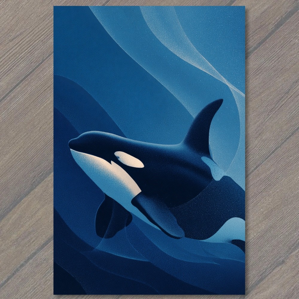 Art Print Orca Whale Blue Ocean Minimalist Marine Wildlife Nautical Mammal