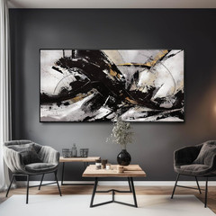 Framed Black Abstract Wall Art for Living Room & Office – 24”x48”