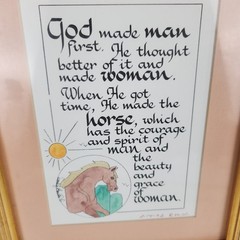 Wendy Gould God Made Man First Horse Print Framed Signed 1992 9.»x11″ Gold Frame