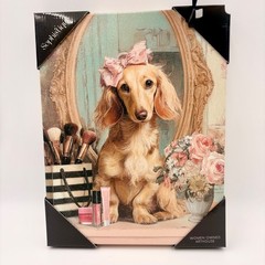 Sophistique Glitter Dachshund Dog Pink Bow Makeup Vanity Canvas Wall Art NEW