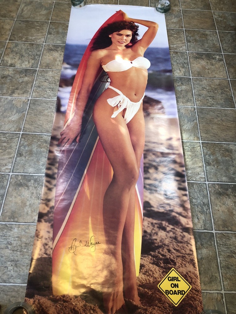 1986 April Wayne (Jayne) Ujena Swimsuit Model Girl On Board JUMBO 26″x76″ Poster
