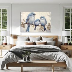 Birds Canvas Wall Art Blue Birds Family Painting Sparrow on Tree Branches Pic…