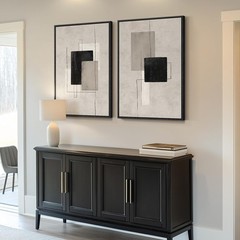 Large Framed Neutral Abstract Wall Art for Living Room, Set of 2 Black and Be…