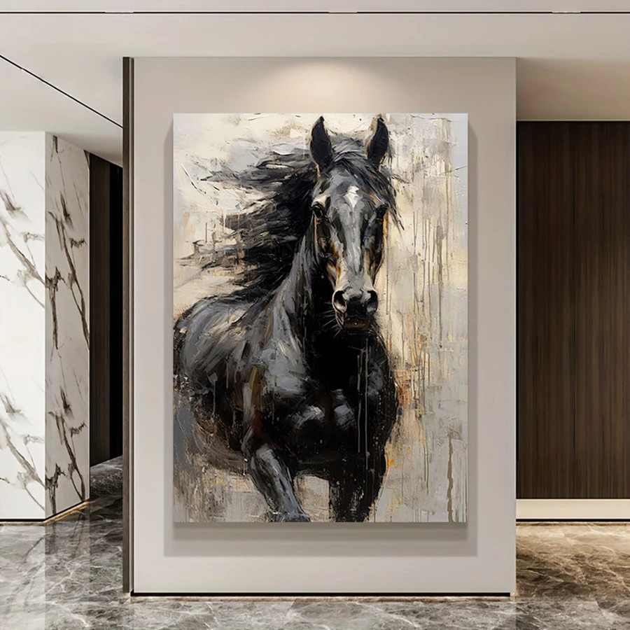 Black Horse Canvas Painting Abstract Wall Decor for Living Room & Bedroom Mural