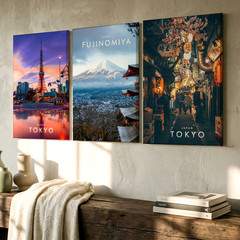3 Pieces Captivating Japan Cityscape Large Wall Art Set for Living Set Of 3
