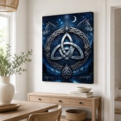 Celtic Wolf Triquetra Canvas Wall Art Norse Moon Symbol Print Pagan Gothic Decor