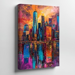 Modern Abstract City Skyline Canvas Wall Art Colorful Urban Landscape Print