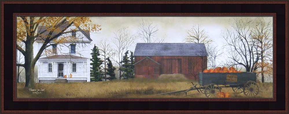 PUMPKINS FOR SALE by Billy Jacobs 12×28 FRAMED ART Wagon Barn Autumn PICTURE