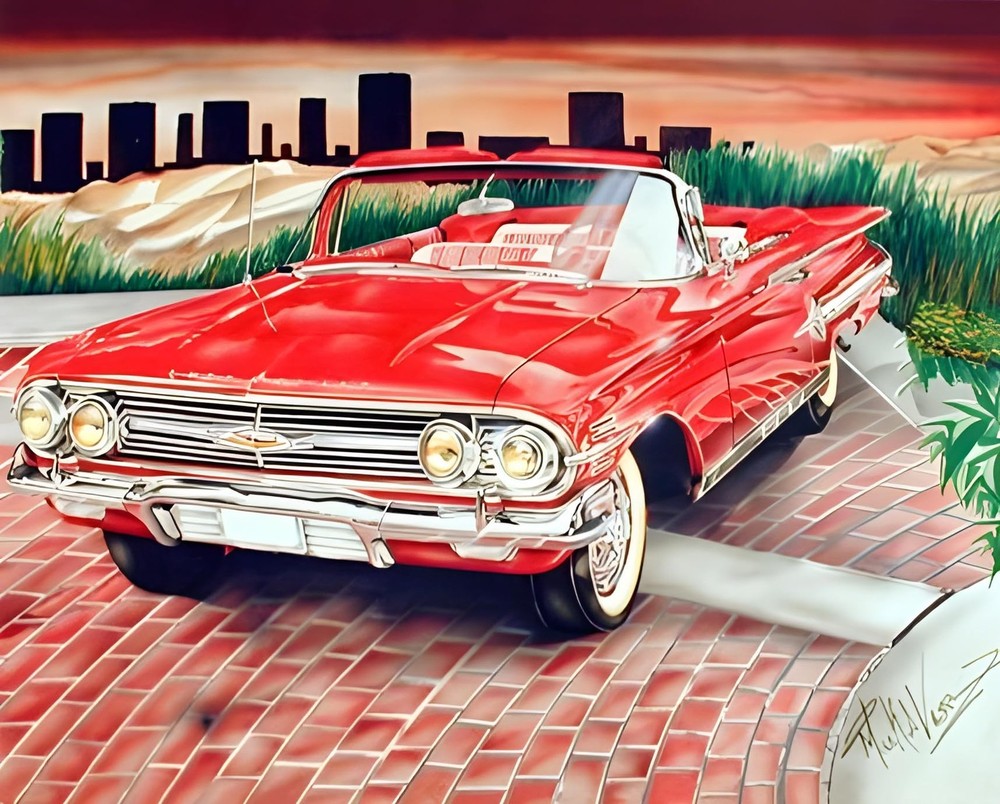 Impact Posters Gallery Classic Vintage Car Wall Decor 20″L x 16″W, Red