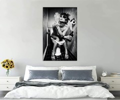 Smoking Girl Sitting in A Toilet Canvas Painting Canvas Wall Art Posters Prints