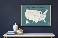 – USA State Travel Adventure Map Poster – Includes Push Pins – Blue / 24 x 17 In