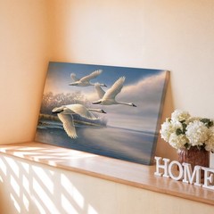 Flying Swans Canvas Wall Art Nature Lake Landscape Wildlife Print Wall Decor