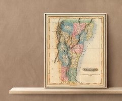 1823 State Map of Vermont Historic Wall Art Poster Print Decor Lucas Fielding