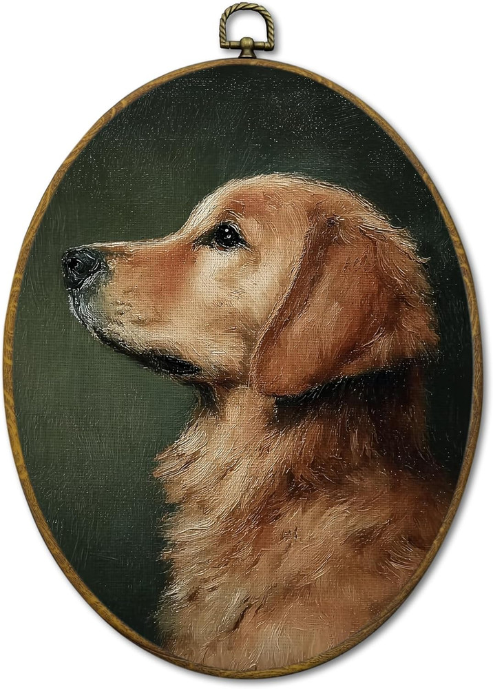 Vintage Red Golden Retriever Wall Art Decor, Moody Rustic Dog Lover Gift Framed