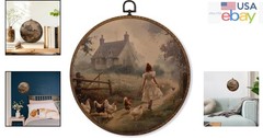 Elegant 10×10 Round Framed Wall Art – Cottagecore Chicken for Home & Gift
