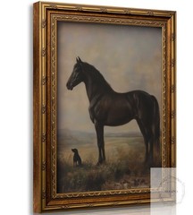 Vintage Gold Framed Horse Wall Art Horse and Dog Canvas Wall Decor Retro Rustic
