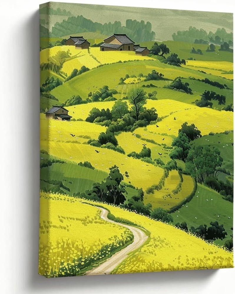 POSTER Mountain Valley Canvas Wall Art Yellow Field Landscape Decor