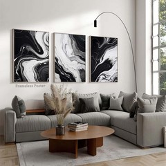 Black and White Marble Wall Art Abstract Painting Canvas for Living Room Bedr…