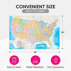 AquaShield Double-Sided United States, USA Map Waterproof Poster 24×36 – Fold…