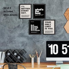 Motivational Wall Art Prints Set of 4 Black White Office Decor 8×10 Unframed