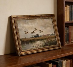 Vintage Gold Framed Flying Duck Canvas Wall Art Mallard Duck Painting Picture…