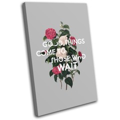Floral Type Good Things Vintage SINGLE CANVAS WALL ART Picture Print