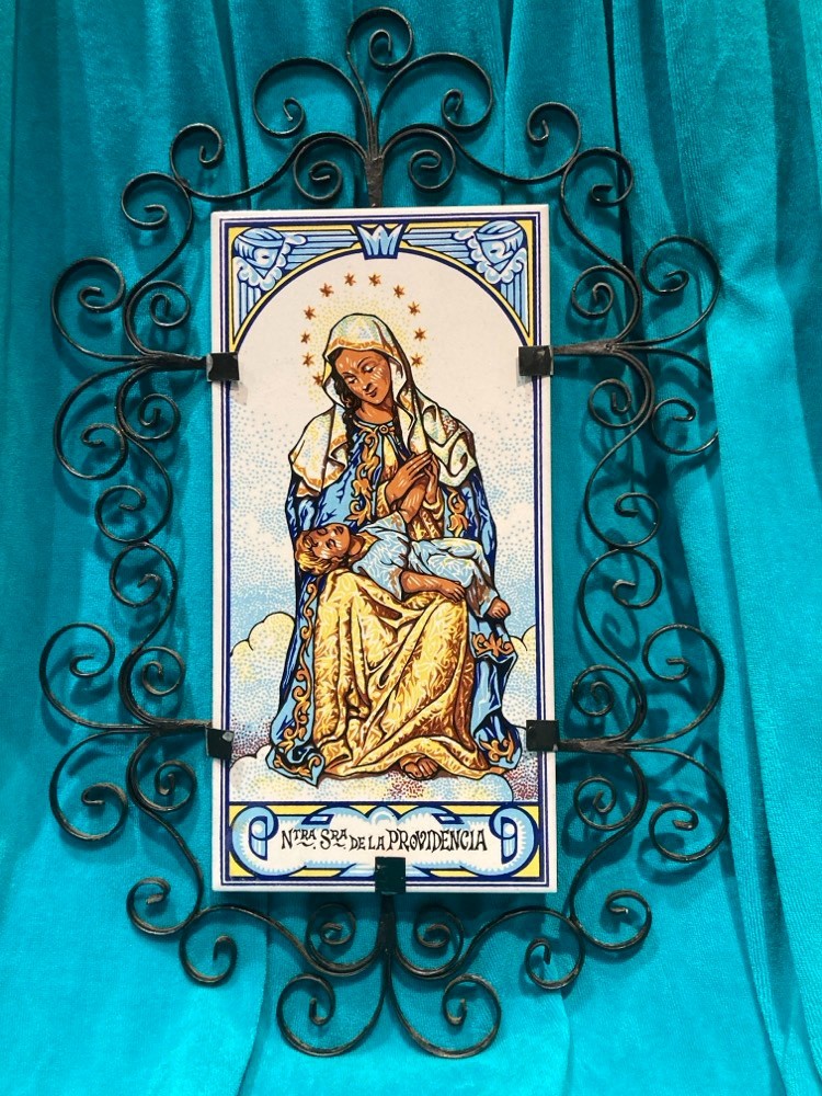 Virgen de la Providencia 1980’s ceramic & cast iron wall plaque -Puerto Rico Art