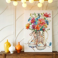 Wall Art Floral Sneakers Print Watercolor Wildflower Bouquet Canvas Home Decor