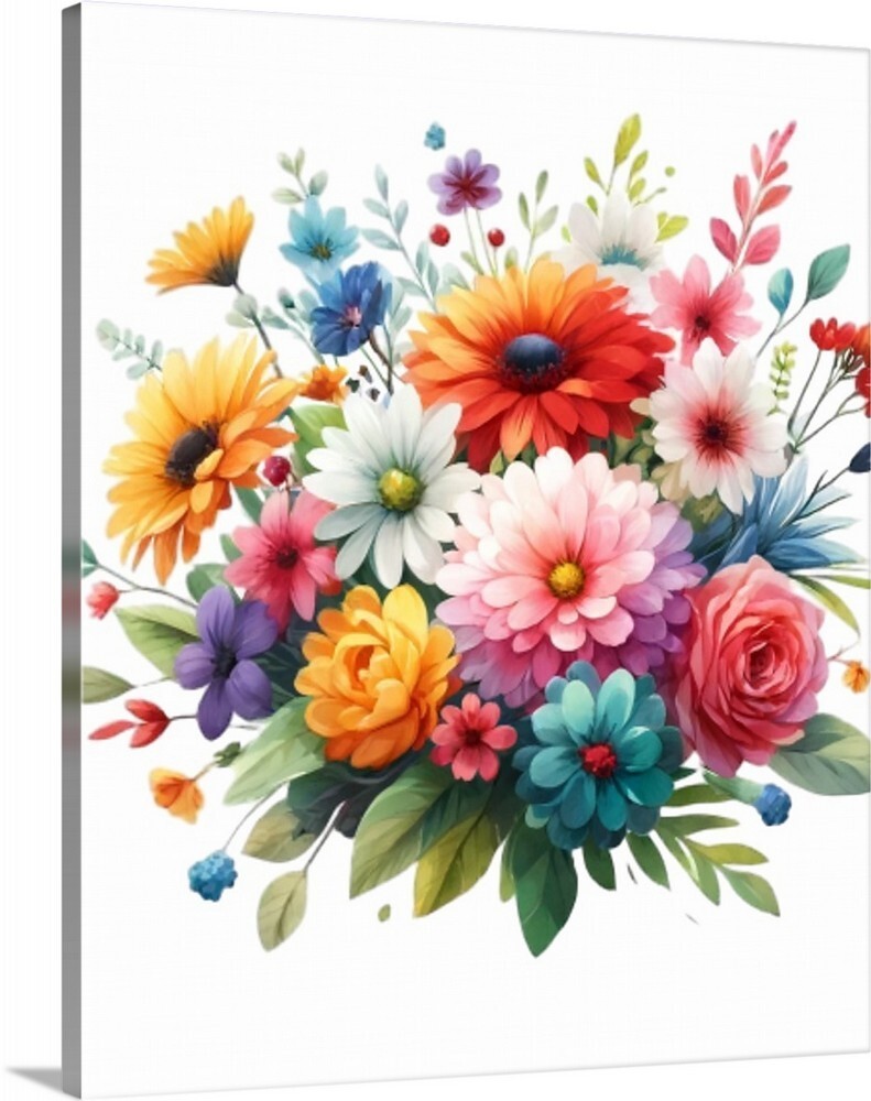 Beautiful Floral Flower Bouquet Bunch Flowers Stretched Gallery Canvas Wrap