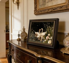 Framed Classical Swan Canvas Wall Art Romantic White Swan Painting Picture Wa…