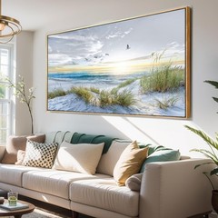 Canvas Wall Art Beach Sunrise Ocean Waves Nature Pictures 30×60 Framed