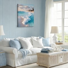 Coastal Ocean Wave Wall Art Decor Seascape Beach Painting Picture Artwork Blue O