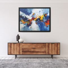 Bold Colorful Abstract Expressionist Painting, Dynamic Red Blue and Yellow