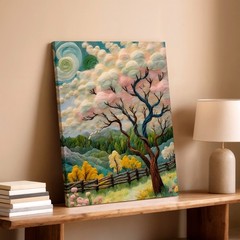 Wall Art Quirky Blossom Tree Landscape Pastel Cloud Sky Floral Gallery Print