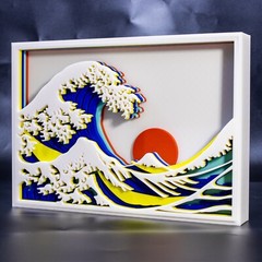 3D Layered Wall Art, The Great Wave Japanese Art Print with Frame, Modern Home