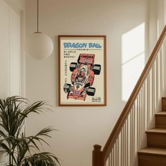 Dragon Ball Poster, Goku F1 Capsule Corp Car Art Print, Vintage Anime Decor