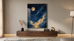Vintage Full Moon Ocean Poster Celestial Starry Night Sky Sea Landscape Wall Art
